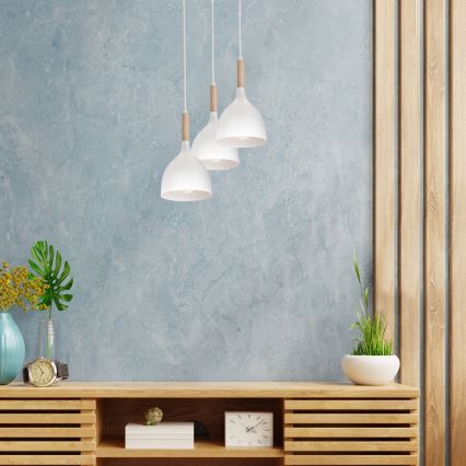 Kattokruunu johdossa NOAK WOOD 3xE27/15W/230V valkoinen/pyökki