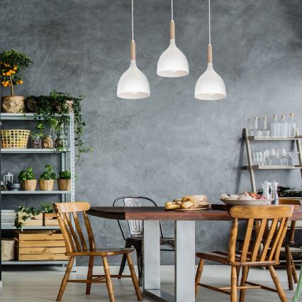 Kattokruunu johdossa NOAK WOOD 3xE27/15W/230V valkoinen/pyökki