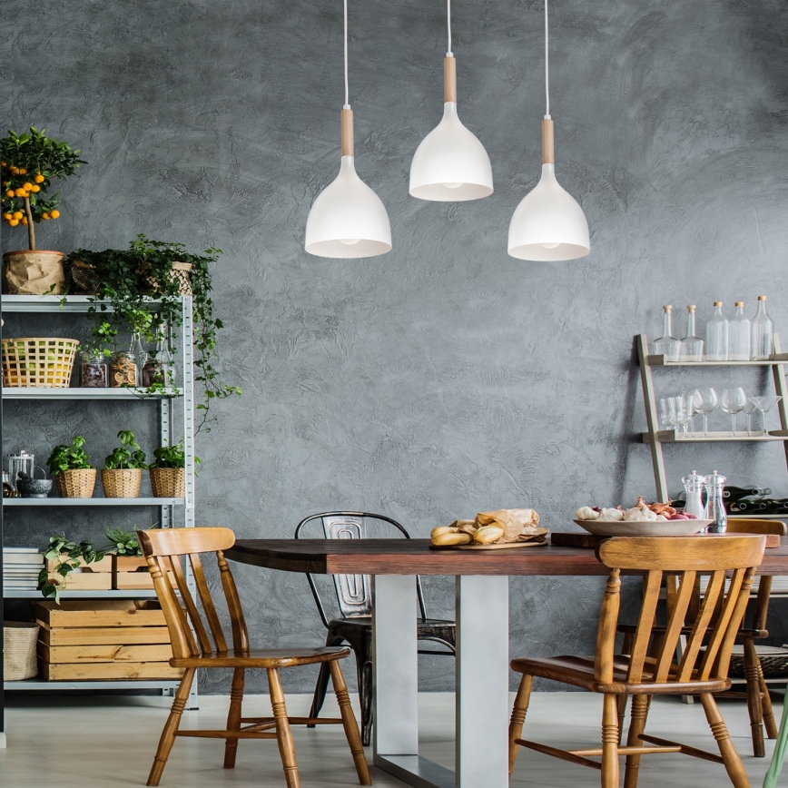 Kattokruunu johdossa NOAK WOOD 3xE27/15W/230V valkoinen/pyökki