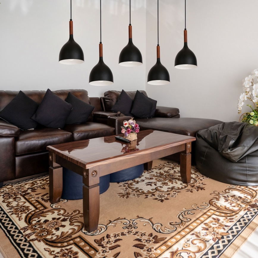 Kattokruunu johdossa NOAK WOOD 5xE27/15W/230V musta/pyökki