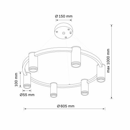 Kattokruunu johdossa PARIISI 6xGU10/12W/230V musta