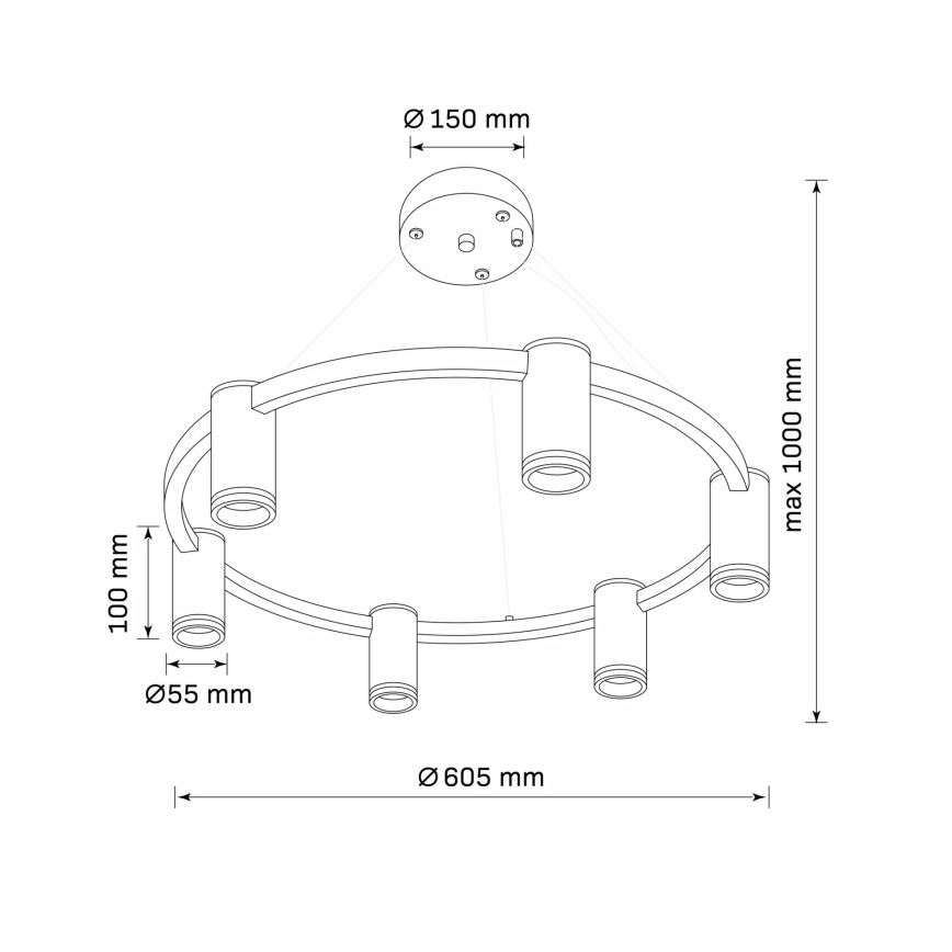 Kattokruunu johdossa PARIISI 6xGU10/12W/230V musta