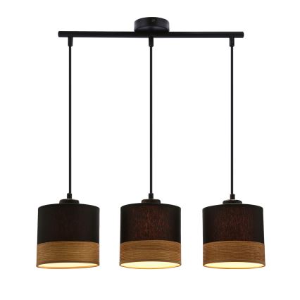 Kattokruunu johdossa PORTO 3xE27/60W/230V musta/ruskea