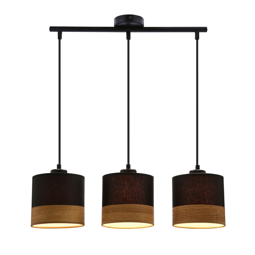 Kattokruunu johdossa PORTO 3xE27/60W/230V musta/ruskea