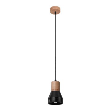 Kattokruunu johdossa QUBIC 1xE27/60W/230V betoni/Koivu/pyökki/musta