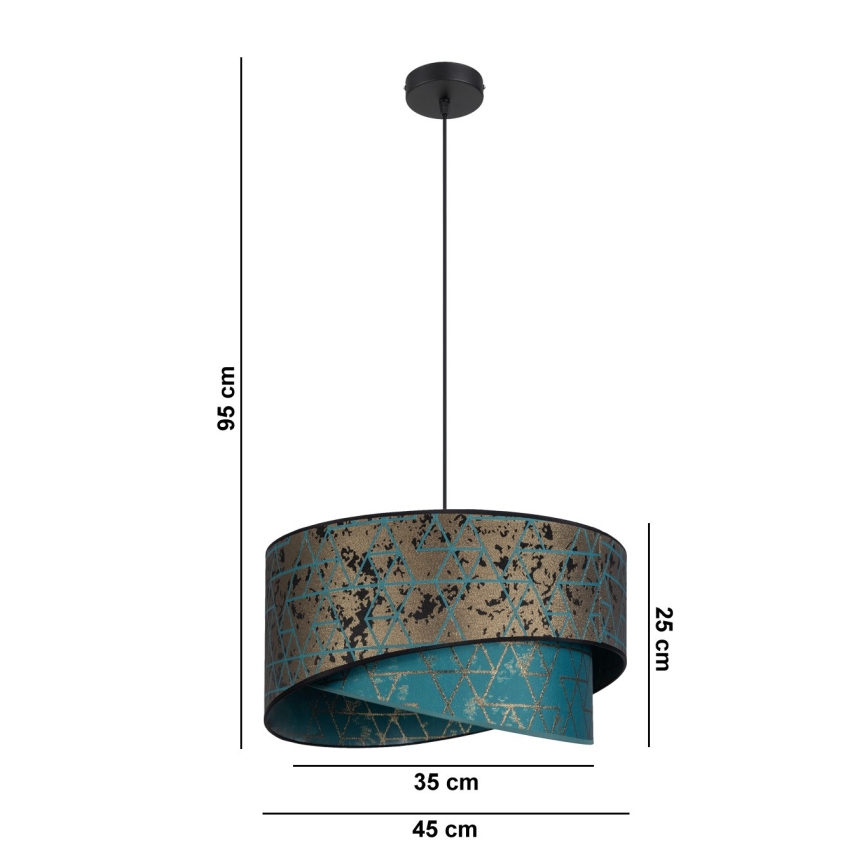 Kattokruunu johdossa REZO 1xE27/60W/230V turkoosi/kulta
