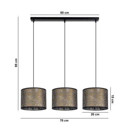 Kattokruunu johdossa REZO 3xE27/60W/230V kulta