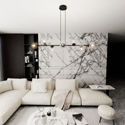 Kattokruunu johdossa ROSSI 8xE14/10W/230V musta/läpinäkyvä