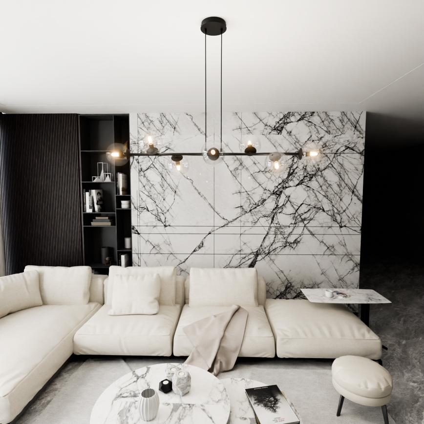 Kattokruunu johdossa ROSSI 8xE14/10W/230V musta/läpinäkyvä