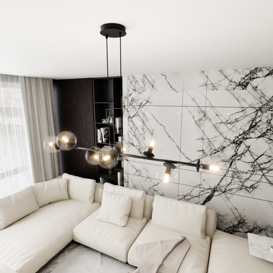 Kattokruunu johdossa ROSSI 8xE14/10W/230V musta/läpinäkyvä