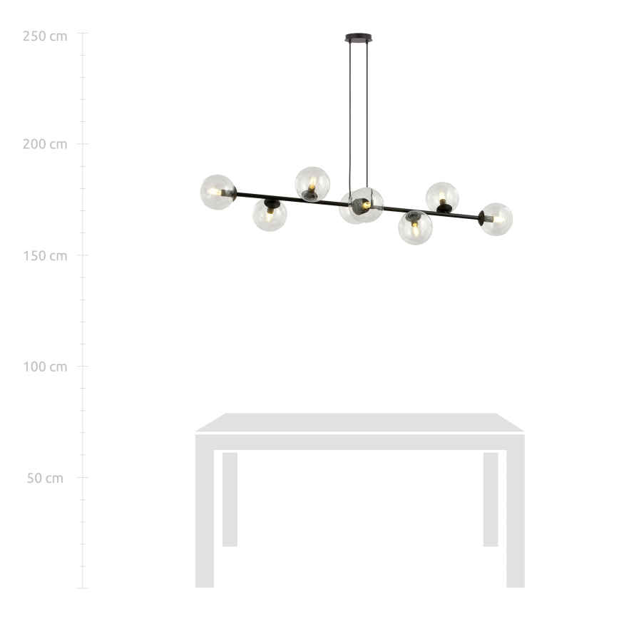 Kattokruunu johdossa ROSSI 8xE14/10W/230V musta/läpinäkyvä