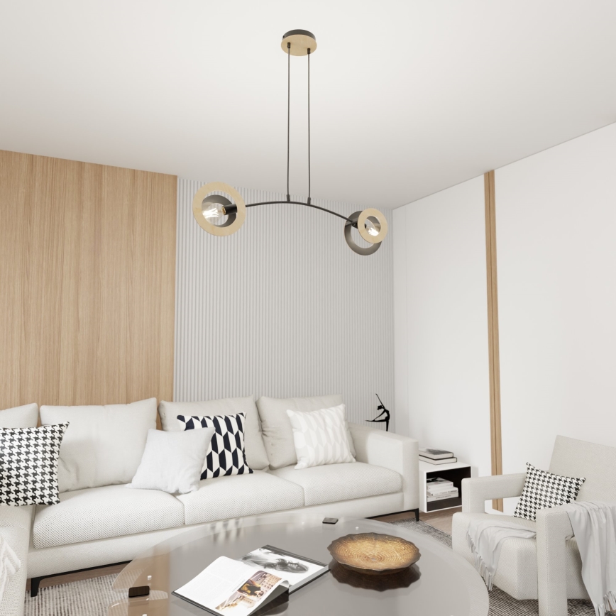 Kattokruunu johdossa SKIVA 2xE27/15W/230V musta/beige