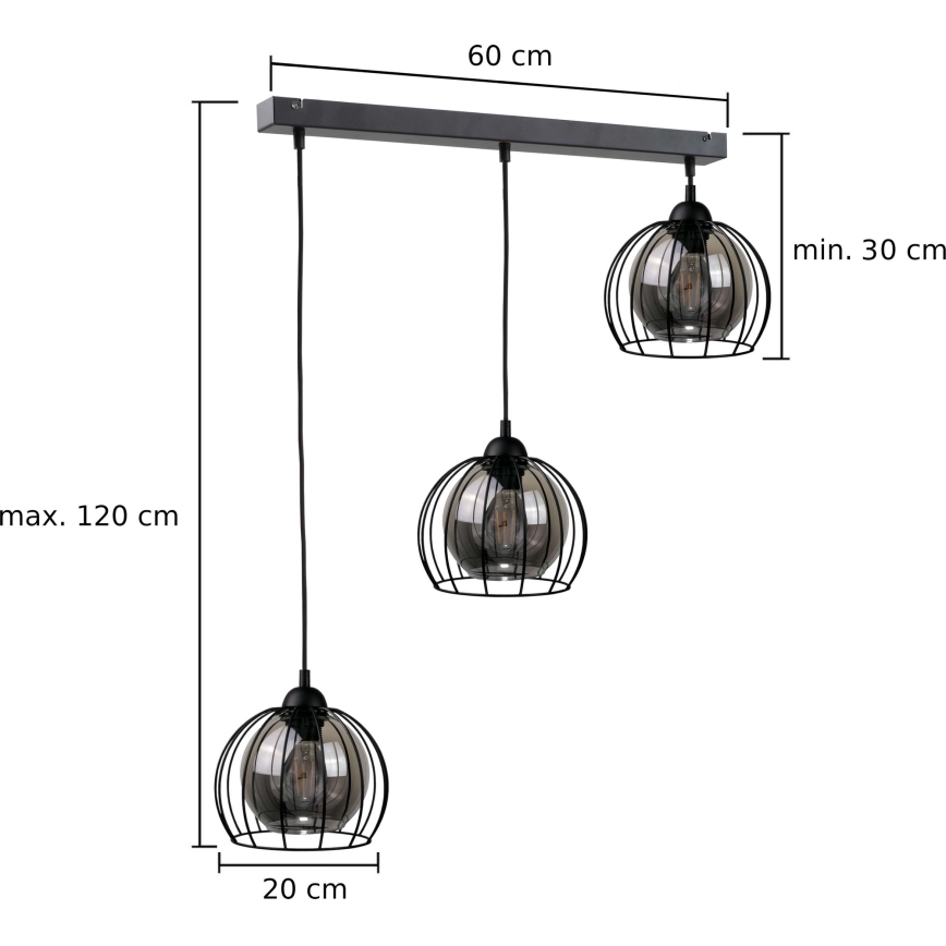 Kattokruunu johdossa SOLO BLACK 3xE27/60W/230V