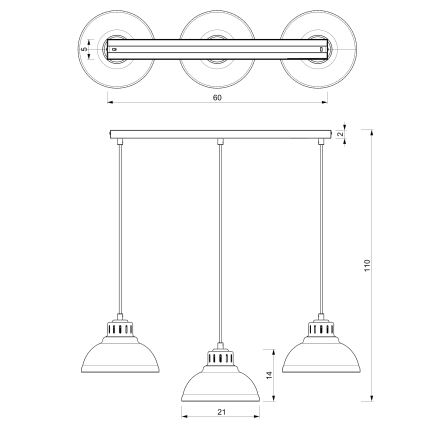 Kattokruunu johdossa SVEN 3xE27/15W/230V musta