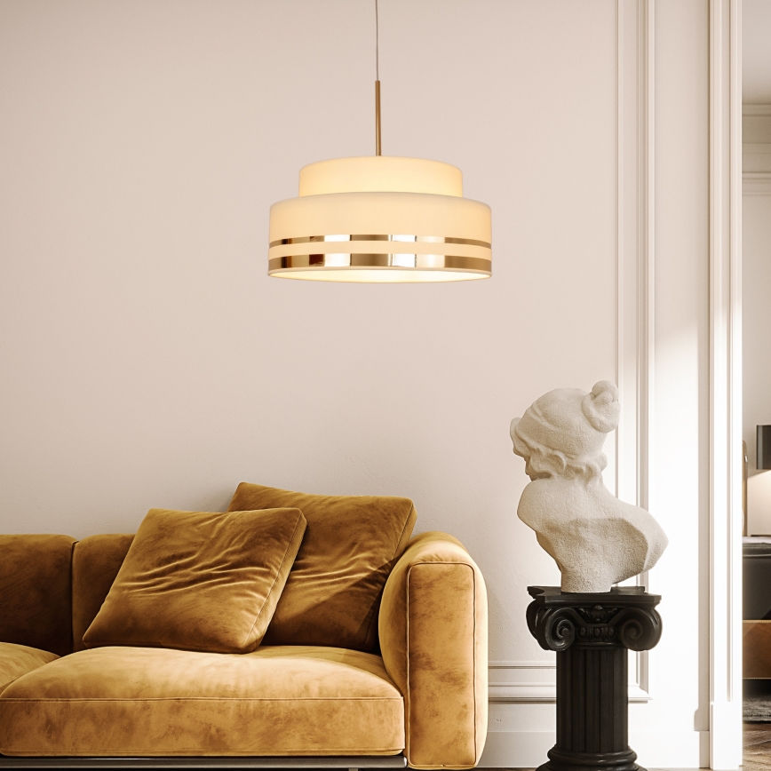 Kattokruunu johdossa TAMI 1xE27/60W/230V halkaisija 40 cm beige/kulta