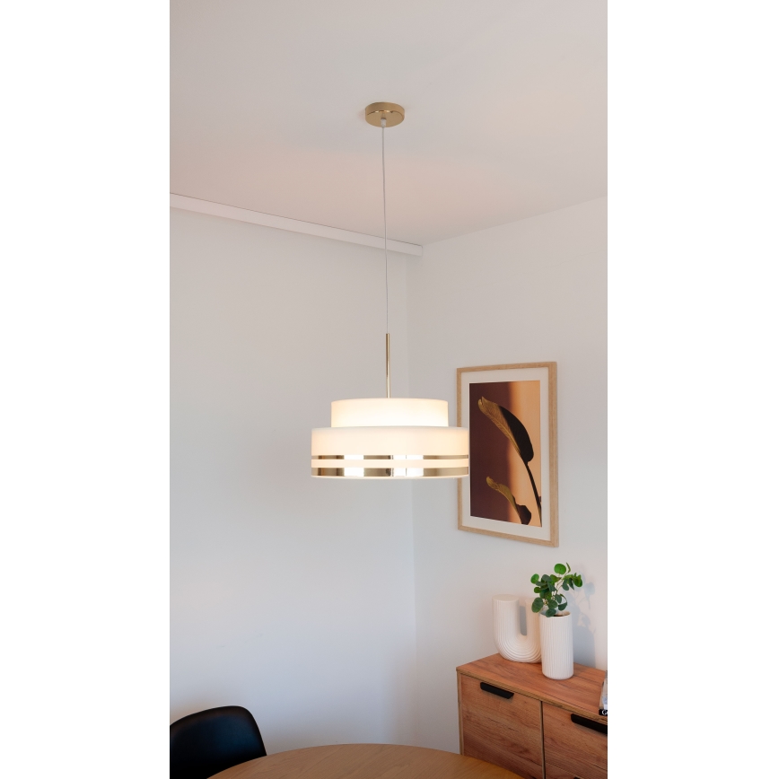 Kattokruunu johdossa TAMI 1xE27/60W/230V halkaisija 40 cm beige/kulta