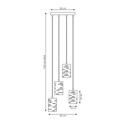 Kattokruunu johdossa TANK 4xE27/15W/230V musta