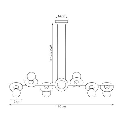 Kattokruunu johdossa TOKEN 8xE27/15W/230V musta