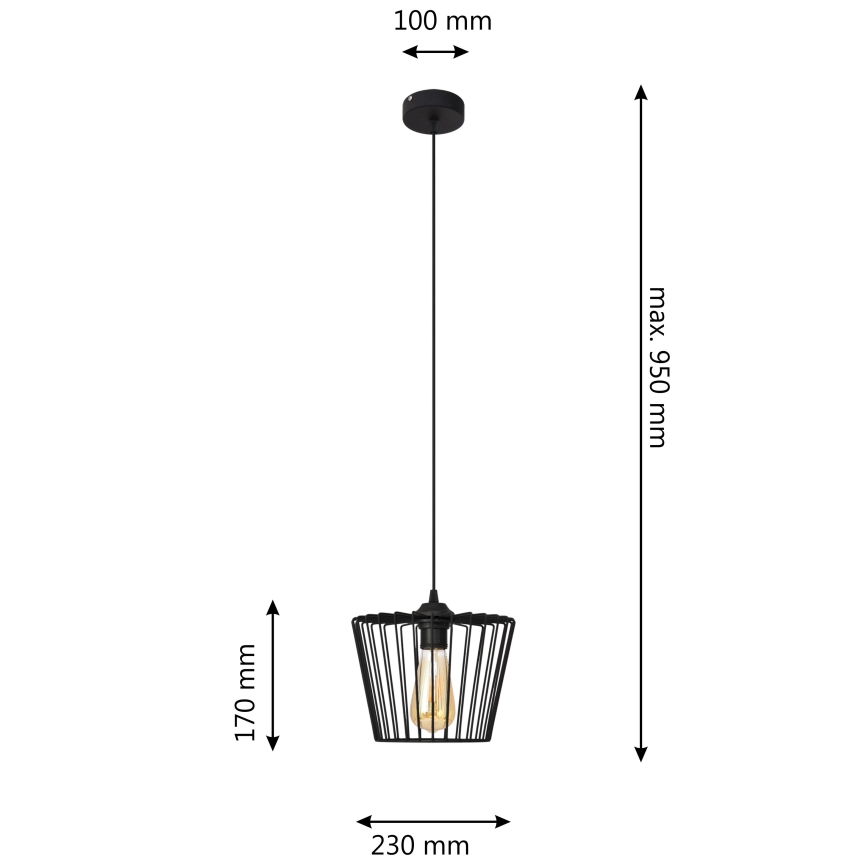 Kattokruunu johdossa TORRI 1xE27/15W/230V halkaisija 23 cm musta