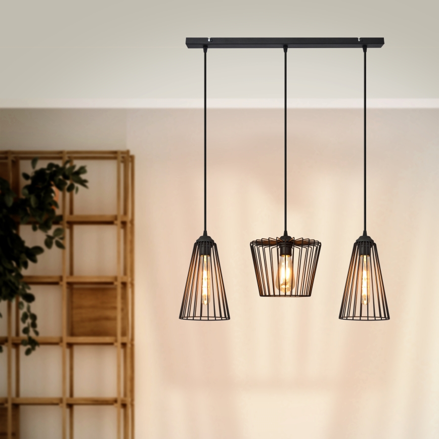 Kattokruunu johdossa TORRI 3xE27/15W/230V musta