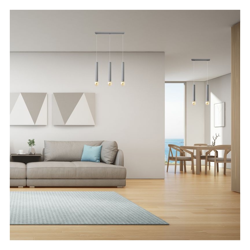 Kattokruunu johdossa TUBA 3xE27/15W/230V harmaa