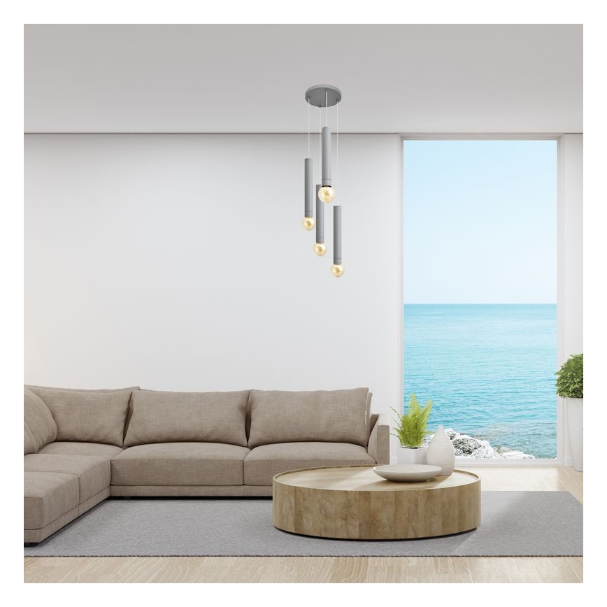 Kattokruunu johdossa TUBA 4xE27/15W/230V harmaa