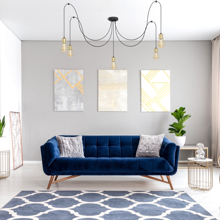 Kattokruunu johdossa TUBE 5xE27/15W/230V hämähäkki musta/kulta