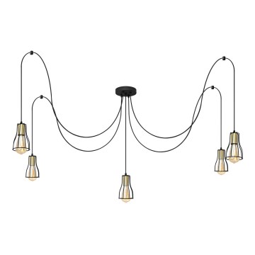 Kattokruunu johdossa TUBE 5xE27/15W/230V hämähäkki musta/kulta