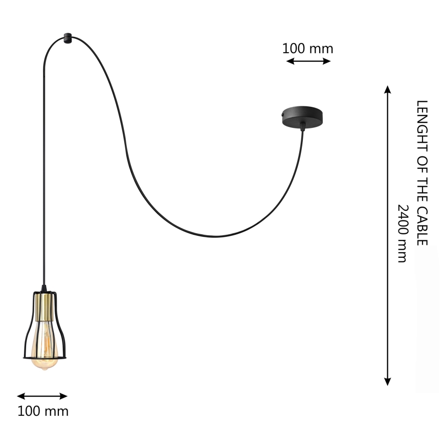 Kattokruunu johdossa TUBE LONG 1xE27/15W/230V musta/kulta