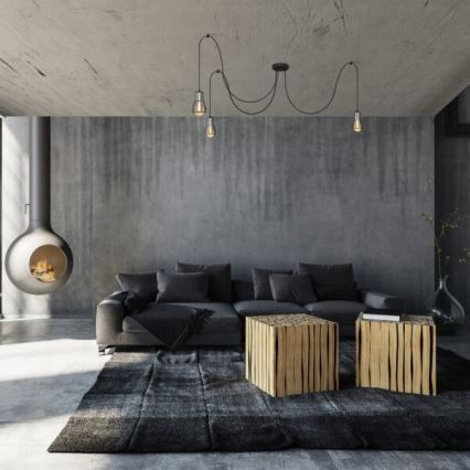 Kattokruunu johdossa TUBE LONG 5xE27/15W/230V musta/kiiltävä kromi