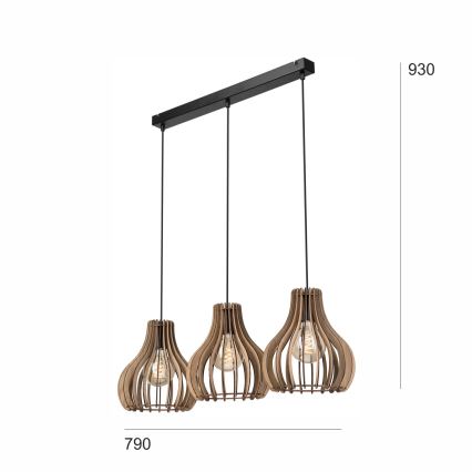 Kattokruunu johdossa TUCCI 3xE27/15W/230V tammi/musta