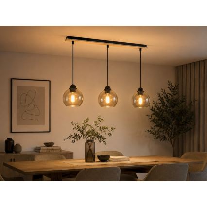 Kattokruunu johdossa UNO WOOD 3xE27/60W/230V musta/ruskea