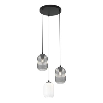 Kattokruunu johdossa VERDI 3xE27/15W/230V halkaisija 30 cm musta/harmaa/valkoinen