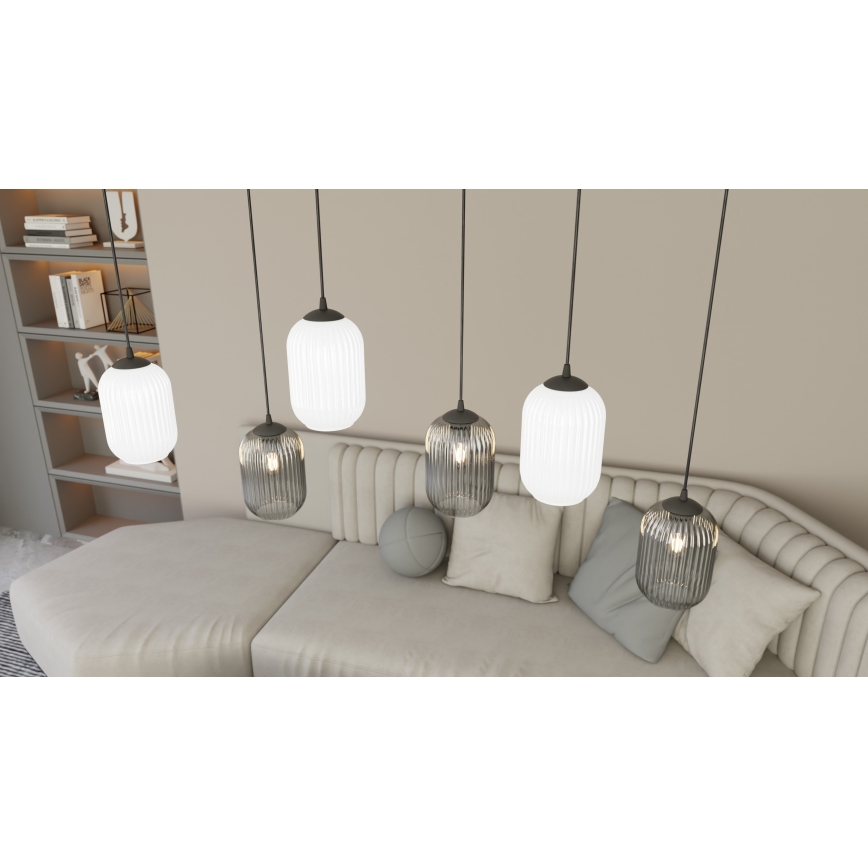 Kattokruunu johdossa VERDI 3xE27/15W/230V halkaisija 30 cm musta/harmaa/valkoinen
