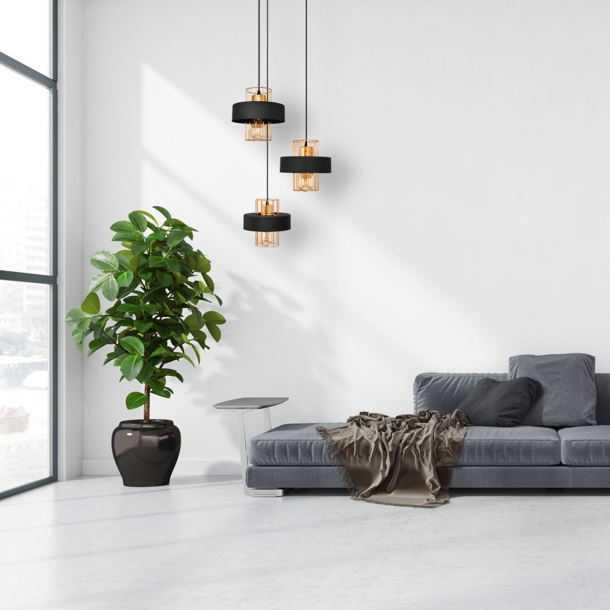 Kattokruunu johdossa VOLTA 3xE27/15W/230V musta/kulta