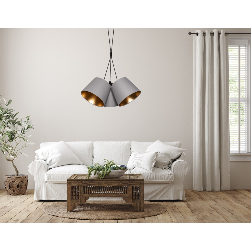 Kattokruunu johdossaZOMA 3xE27/60W/260V harmaa/kupari