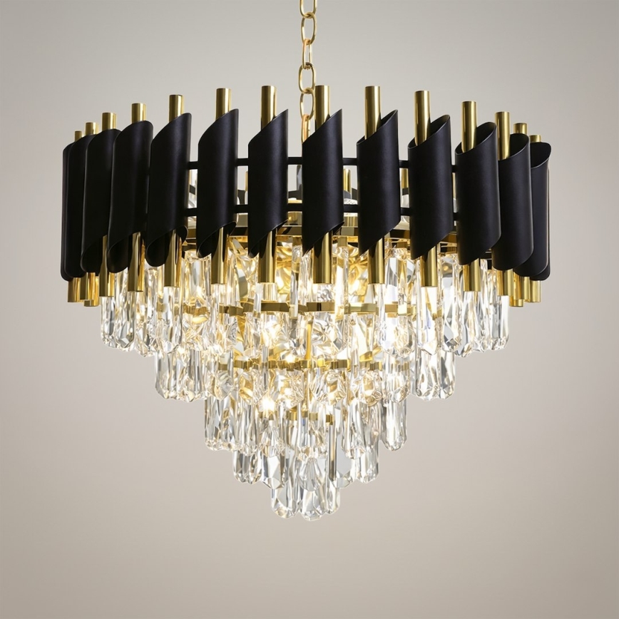 Kattokruunu ketjulla CRISTAL 7xE14/10W/230V musta/kultainen