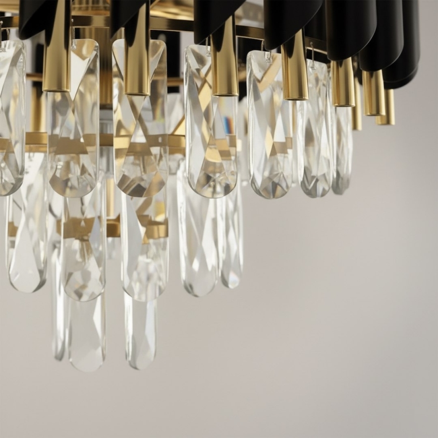 Kattokruunu ketjulla CRISTAL 7xE14/10W/230V musta/kultainen