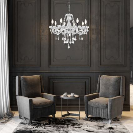 Kattokruunu ketjulla CRISTALLO 8xE14/60W/230V kiiltävä kromi