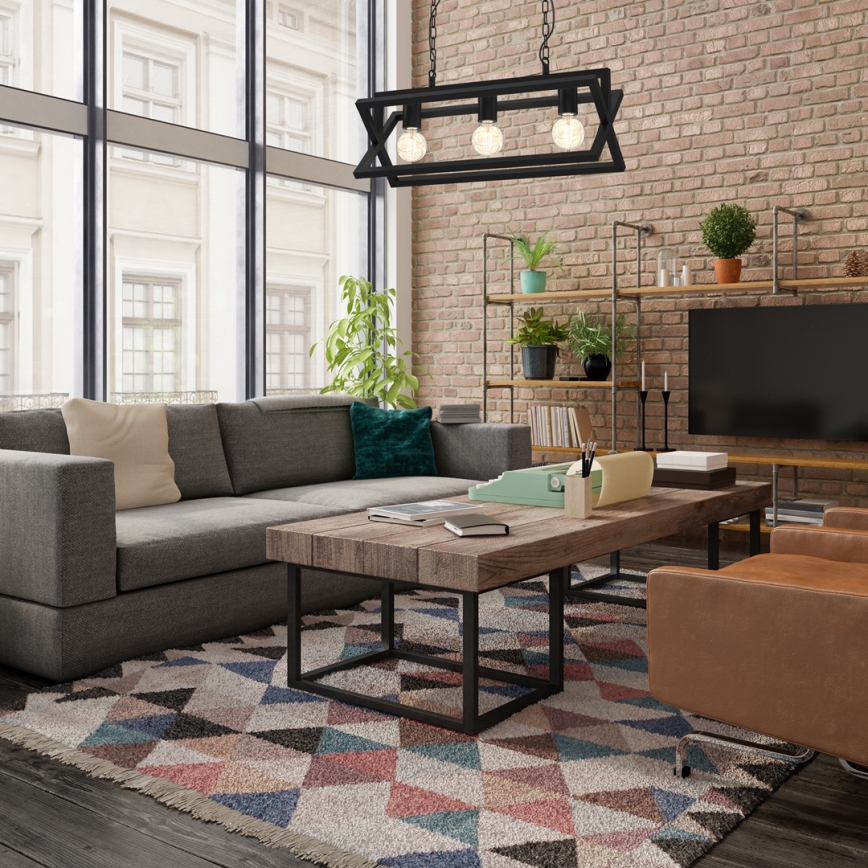 Kattokruunu ketjussa ARNOLD 3xE27/60W/230V musta