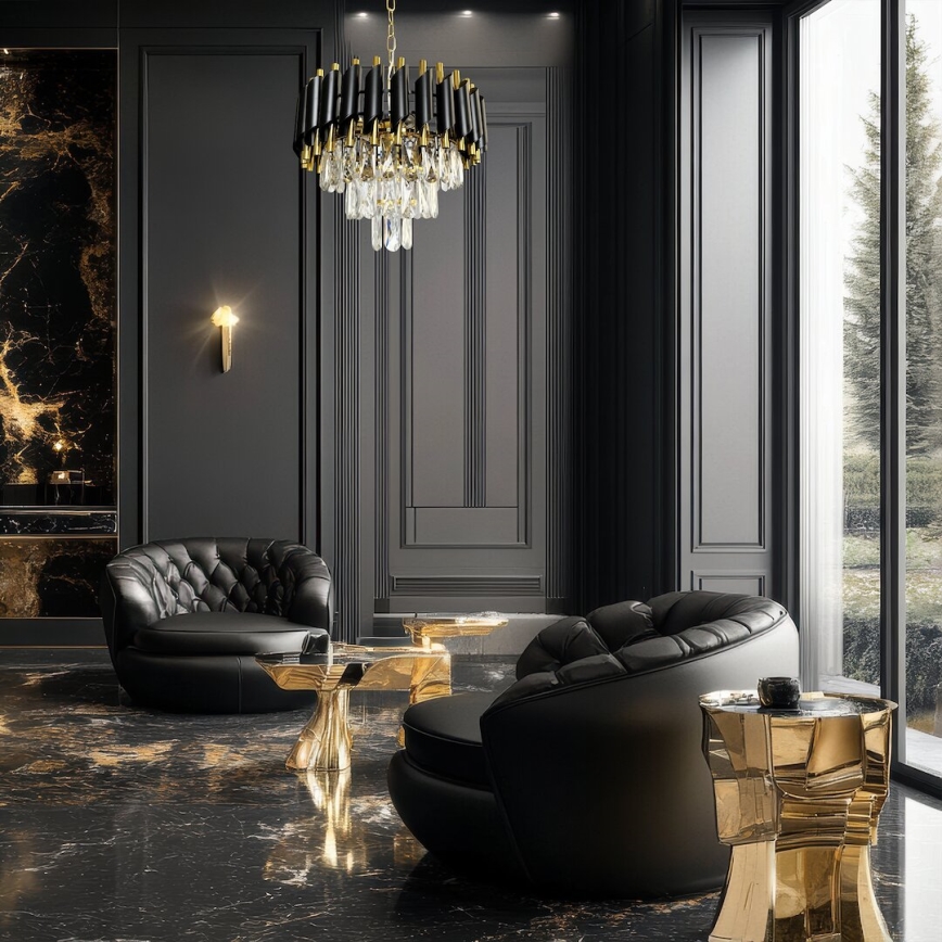 Kattokruunu ketjussa CRISTAL 5xE14/40W/230V kulta/musta