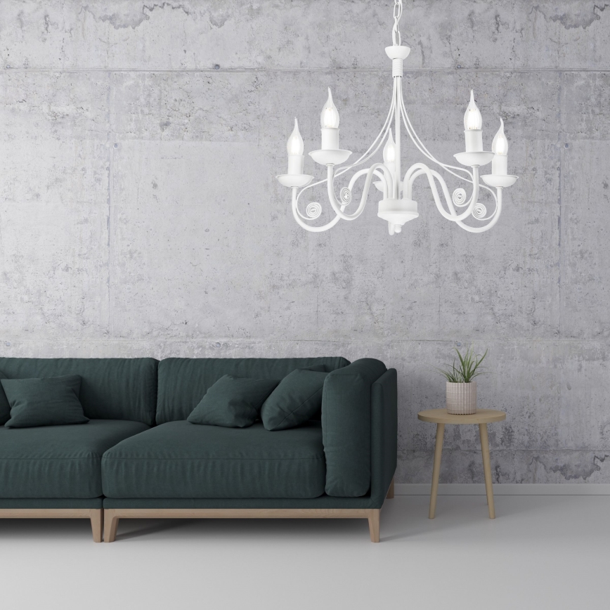 Kattokruunu ketjussa DONATO 5xE14/40W/230V valkoinen