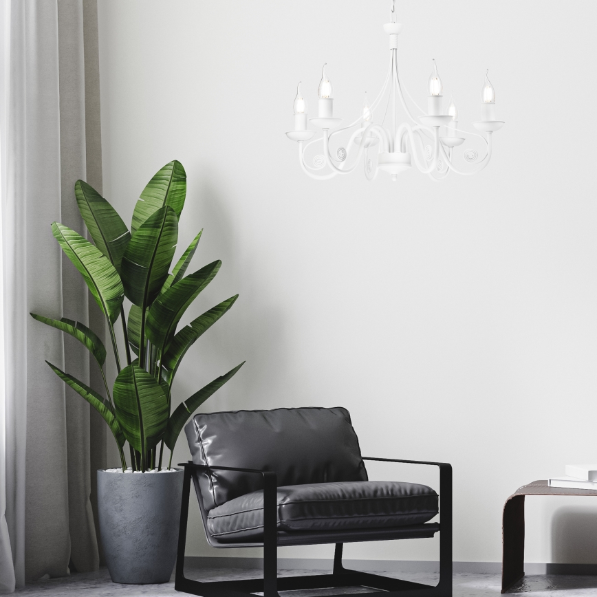 Kattokruunu ketjussa DONATO 6xE14/40W/230V valkoinen