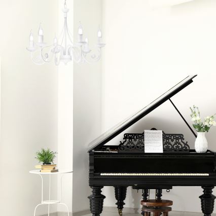 Kattokruunu ketjussa DONATO 6xE14/40W/230V valkoinen