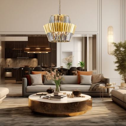 Kattokruunu ketjussa DONNA 12xE14/40W/230V halkaisija 55 cm kulta