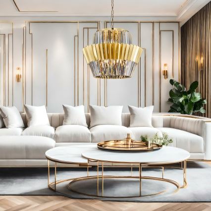 Kattokruunu ketjussa DONNA 12xE14/40W/230V halkaisija 55 cm kulta