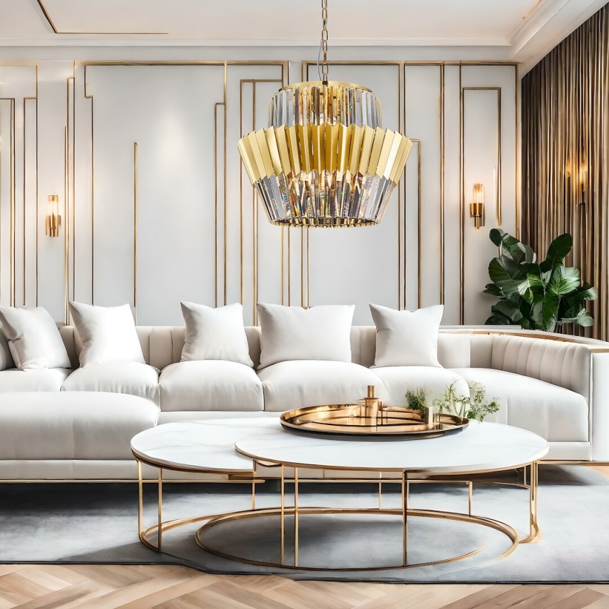 Kattokruunu ketjussa DONNA 12xE14/40W/230V halkaisija 55 cm kulta