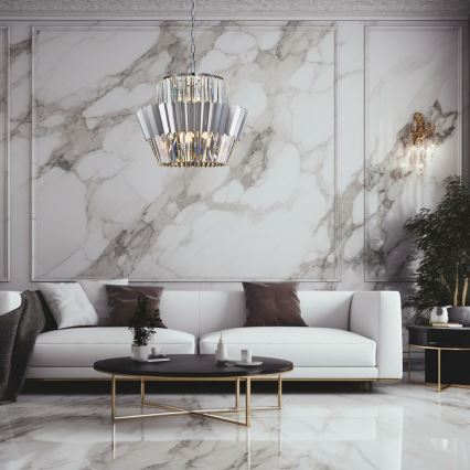 Kattokruunu ketjussa DONNA 12xE14/40W/230V halkaisija 55 cm mattakromi