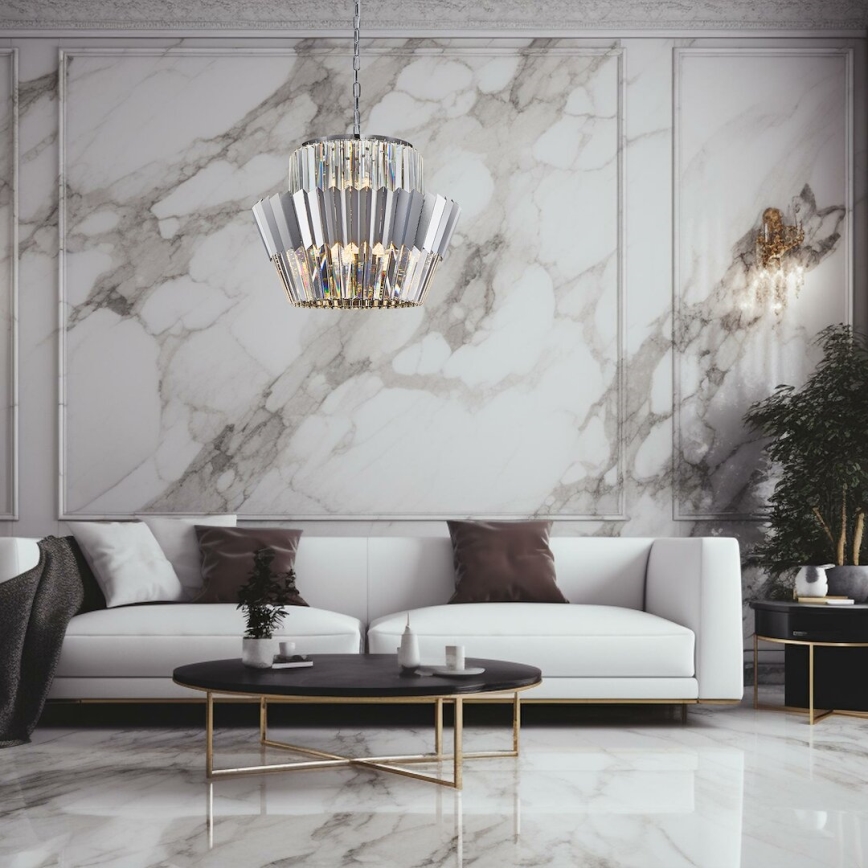 Kattokruunu ketjussa DONNA 12xE14/40W/230V halkaisija 55 cm mattakromi