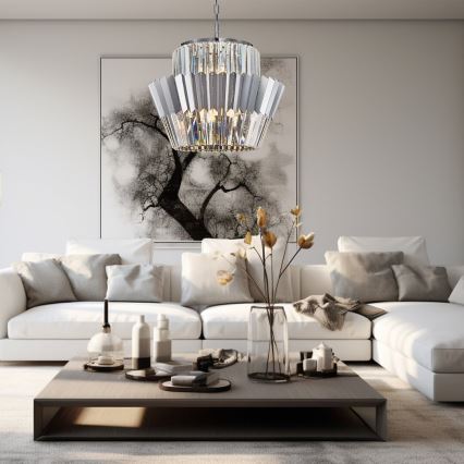 Kattokruunu ketjussa DONNA 12xE14/40W/230V halkaisija 55 cm mattakromi